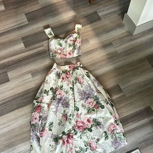 Vintage Victorias Secret MODA International 2pc Floral Crop Top and Skirt Set